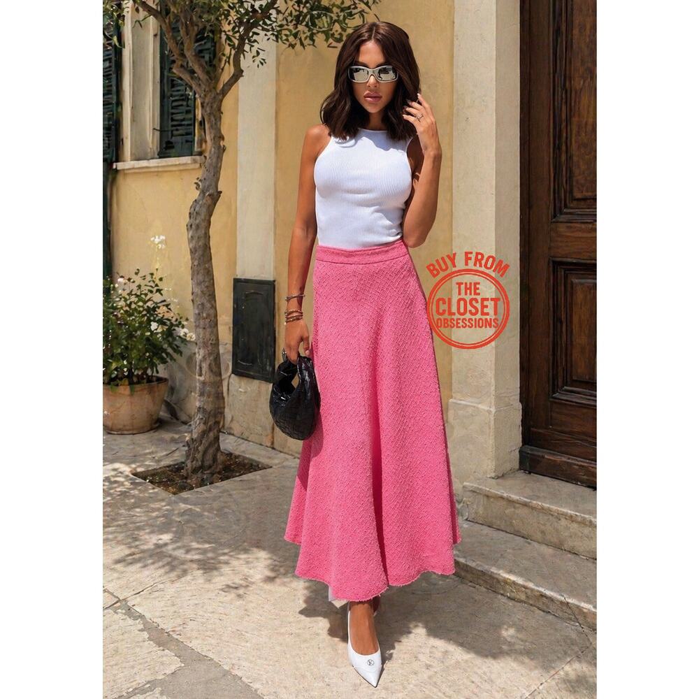 ZARA Hot Pink Maxi Skirt NWT A-Line Textured Resort Vacation Barbiecore